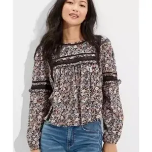 American Eagle Floral Open Back Ruffle‎ Lace Detail Blouse Size M thumbnail 11