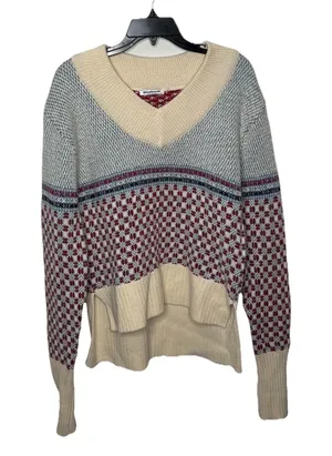 Yans Larat Red Crab Cream Blue V neck High Low Chunky Sweater Size Small Womens thumbnail 1