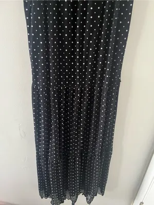 Relativity Black White Polka Dot Maxi Dress Large Sleeveless Empire Waist 90s thumbnail 3