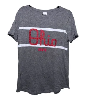 PINK Ohio State University Sparkly Script Ohio Scarlet & Gray Women's Medium Tee thumbnail 1