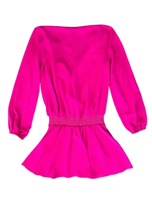 Amanda Uprichard Women’s Ciara Surplice Neck Long Sleeve Smock Waist Pink Dress thumbnail 6
