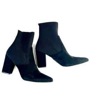 Steve Madden Richter Black Suede Sock Ankle Boots Block Heel Pointed Women‎ Sz 8 thumbnail 4