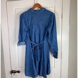 Splendid Denim Chambray Tunic Shirt Dress Tie Waist Long Sleeve‎ Blue Medium thumbnail 5