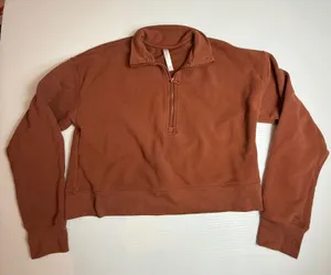 Fabletics Quarter Zip Sweatshirt Women Rust Orange‎ Cropped Long Sleeve Pullover thumbnail 1