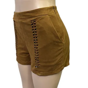 Love Riche Brown Faux Suede Braided Accent High Rise Zip Shorts Womens Medium thumbnail 2
