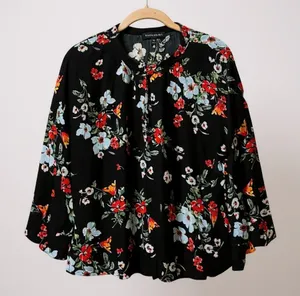Banana Republic Blouse Floral Bell Sleeve Black Botanical Print Medium Boho M‎ thumbnail 1