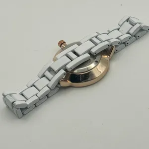 Rose-gold Case White Band Stainless Steel Watch Working New Battery thumbnail 5
