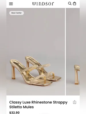 Windsor - Gold Classy Luxe Rhinestone Strappy Stiletto Mules Heels thumbnail 4