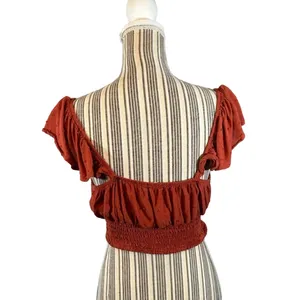 Live To Be Spoiled Rust Ruffled Tassel Tie Front Boho Crop Top Women Sz XL thumbnail 2