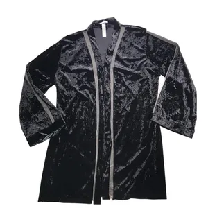 Savage X Fenty Womens Black Crushed Velvet Robe‎ Sheer Mesh Trim MD/LG Kimono thumbnail 1