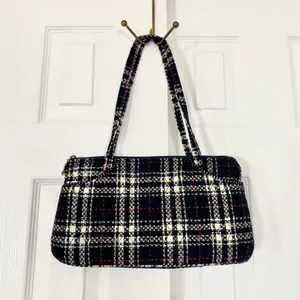 Vera Bradley limited edition plaid tweed East/West shoulder bag Black White Red thumbnail 2