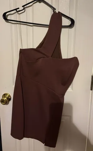 Brown One Shoulder Boutique Dress Size M thumbnail 1