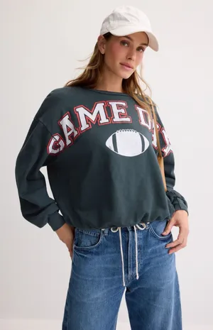 Daydreamer Game Day Sweatshirt Charcoal Football Graphic Oversized L/XL thumbnail 1