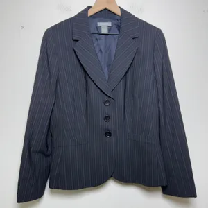 Ann Taylor Womens Blazer 14 Navy Pinstripe Italian‎ Fabric Three Button Jacket thumbnail 1