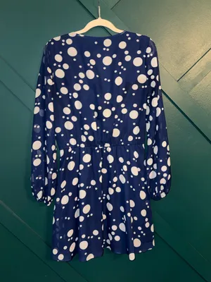 ASOS Navy Blue Jumbo Polka Dot V-Neck Mini Dress thumbnail 3