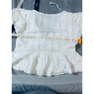 NWT Lulus Size Medium Estela Ivory‎ Ruffled Puff Sleeve Peplum Crop Top White thumbnail 7