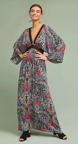 Anthropologie Raga Floral Kimono Maxi Dress Size XS thumbnail 1