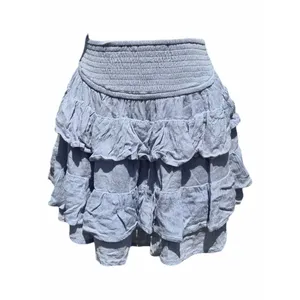 Hollister Tiered Ruffle Mini Skirt Blue Gray Medium Smocked Waist Boho Coquette thumbnail 3