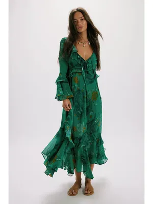 FREE PEOPLE Paisley Petals Maxi Dress in Green Size Small thumbnail 7