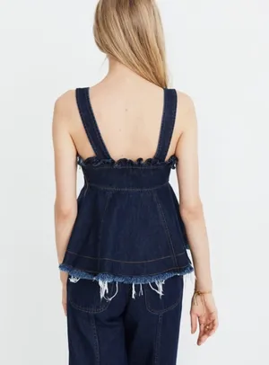 Madewell X Karen Walker Raw-Edged Denim Trianon Top Size 8 thumbnail 3