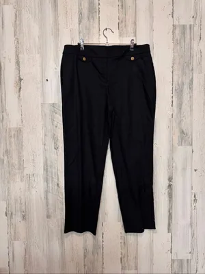 Anne Klein Black Trousers Womens 12 Gold Lion Button Mid Rise Straight Leg Pants thumbnail 2