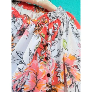 Gypsie‎ Blu Womens Floral Maxi Skirt Coral Orange White Elastic Waist Pockets L thumbnail 4