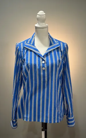 Blue Talbots Striped Non-Iron Half Button Down Shirt Size S Like New thumbnail 1