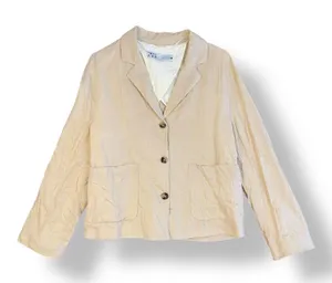Zara Linen Beige Buttoned Blazer Womens Size M Business Preppy‎ thumbnail 1