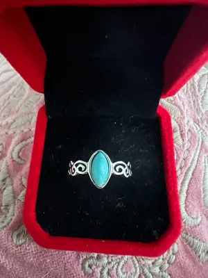 Women’s Stainless Steel Silver Aztec Faux Turquoise Embellished Ring Size 7 thumbnail 2