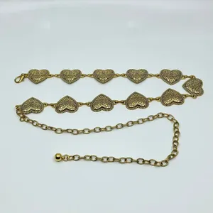 Vintage Y2K Boho Gold Textured Heart Chain Belt, Fits 22.5–40 Inches, X7GA1173 thumbnail 6