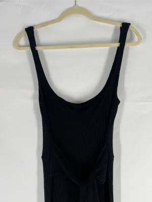 Reformation‎ Black Ribbed Wide-Leg Jumpsuit with Tie Waist thumbnail 4