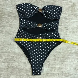 Halara Women’s Medium Black White Polka Dot Cut out One Piece Swimsuit Strapless Shells thumbnail 3