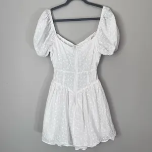 Sabo Skirt Alika Floral Embroidered Corset Cutout Waist Puff Sleeve Mini Dress White thumbnail 6