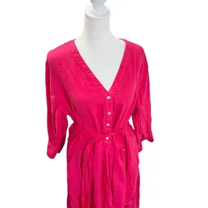 Rosso35 100% Linen Belted Midi Shirt Dress Fuchsia Pink Italy US 14 thumbnail 3