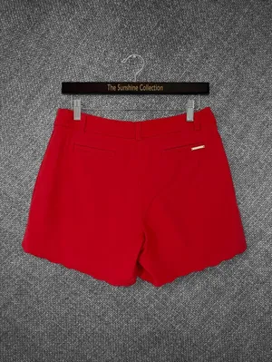 Women’s Red Scalloped Hem Cotton Blend Shorts thumbnail 8