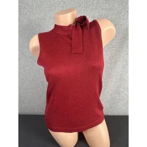 NWT Ann Taylor Loft‎ Womens Sweater Tank Top Red Small Tie Wool Sleeveless Y2K thumbnail 2