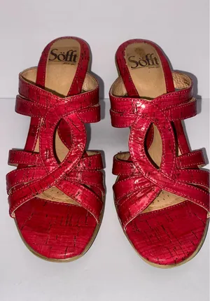 Sofft hot pink pattern leather open toe heels Red Size 6.5 thumbnail 1