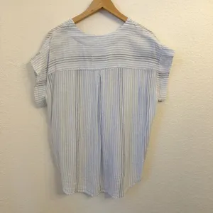 Rails Nala Top Womens M Linen Blend Blue Stripe Coastal Lightweight Relaxed thumbnail 6