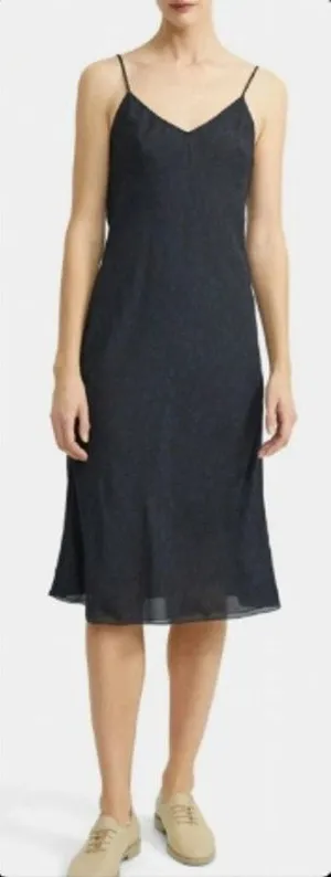 Theory Easy Sleeveless Spaghetti Strap V-Neck Midi Slip Dress Flower Silk Navy 4 thumbnail 1