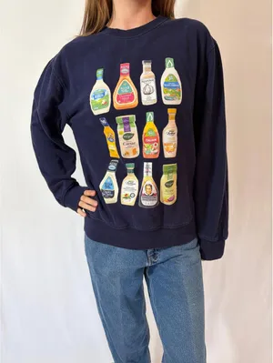 Navy Blue Ranch Bottle Funny Crewneck Oversized Sweatshirt thumbnail 7