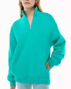 Aritzia TNA Cozy Fleece Mega Fit Green Quarter Zip Pullover Size 1 or XS thumbnail 1