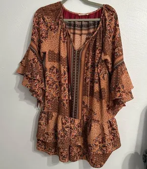 Altar'd State Printed Long Sleeve Dress Tunic Shirt | Boho Bohemian | Size Small thumbnail 1