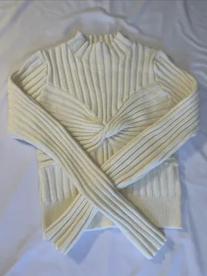 GB girls Cream Ribbed Twist-Front Mock Neck Sweater thumbnail 2