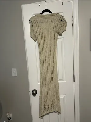 Showpo JOLIE MIDI DRESS - CROCHET COLLARED SHORT SLEEVE DRESS IN CREAM thumbnail 4