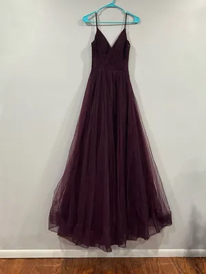 La FEMME 30334 Corset Sheer Bodice Tulle A-Line Gown In Dark Berry 4 FLAW thumbnail 3
