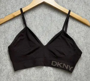 DKNY Womens Seamless Wireless Bralette Brown Logo Band Size L Adjustable‎ Straps thumbnail 1