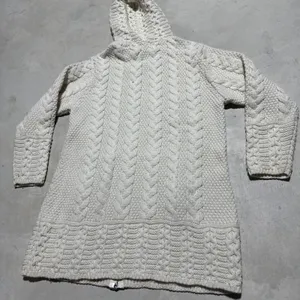 Aran Wool Knot Hooded Zip Up Sweater Women's SZ Small Merino Wool Fisherman thumbnail 8