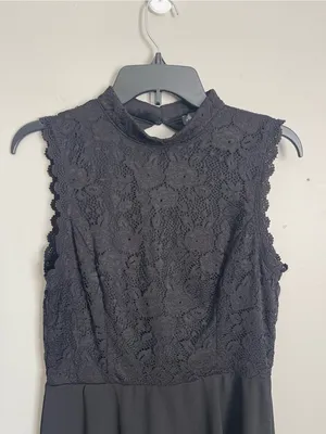 Lila Rose Sleeveless Black Lace Mock Neck Mini Dress Sz L thumbnail 2