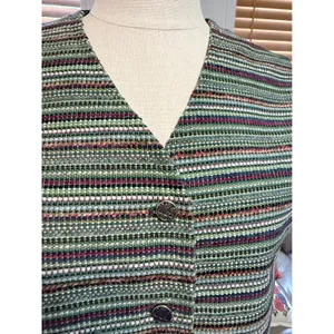 Lake Trail Studio Handwoven Vest Green Multi Color Striped Cotton Rayon Medium thumbnail 3