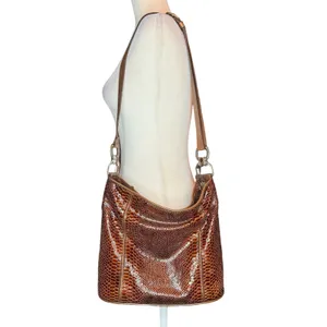 Vintage Brighton Set Brown Snake Print Purse Bag Slouchy Leather Matching Wallet thumbnail 5